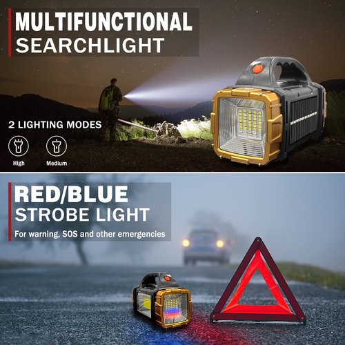 Civikyle 1-Pack Solar Flashlight High Lumens Rechargeable Outdoor Waterproof Spotlight LED Work Light Searchlight Lantern for Camping Emergencies