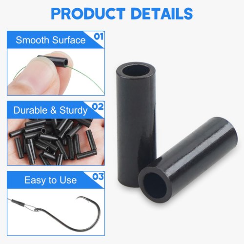 SILANON Fishing Crimp Sleeves Kit,420pcs Single Barrel Crimp Sleeves Brass Copper Crimping Loop Sleeve with Black Oxidized Fishing Line Tubes Connectors Fishing Wire Leader Rigging Tackle
