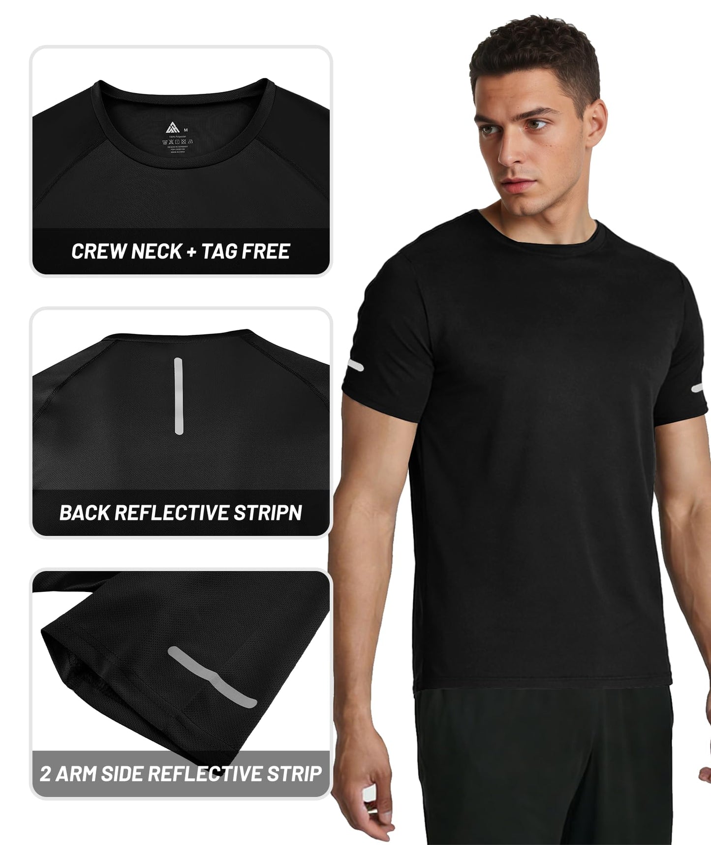 Little Beauty 3 Pack Mens Workout Shirts Fast Dry Athletic T-Shirts Moisture Wicking Running Gym Short Sleeve T Shirts Black Black Black L