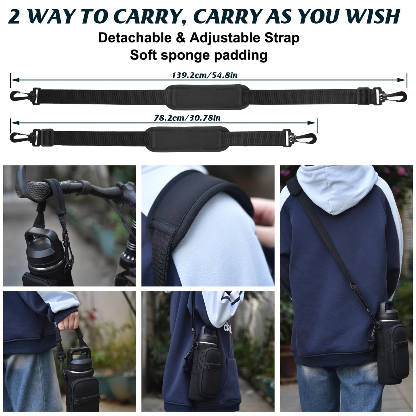 RUCHBA Water Bottle Holder with Strap Phone Pocket, Crossbody Carrier Sling Bag for YETI 18 24 26 32 36 40oz Cup Gym Hiking Travelling
