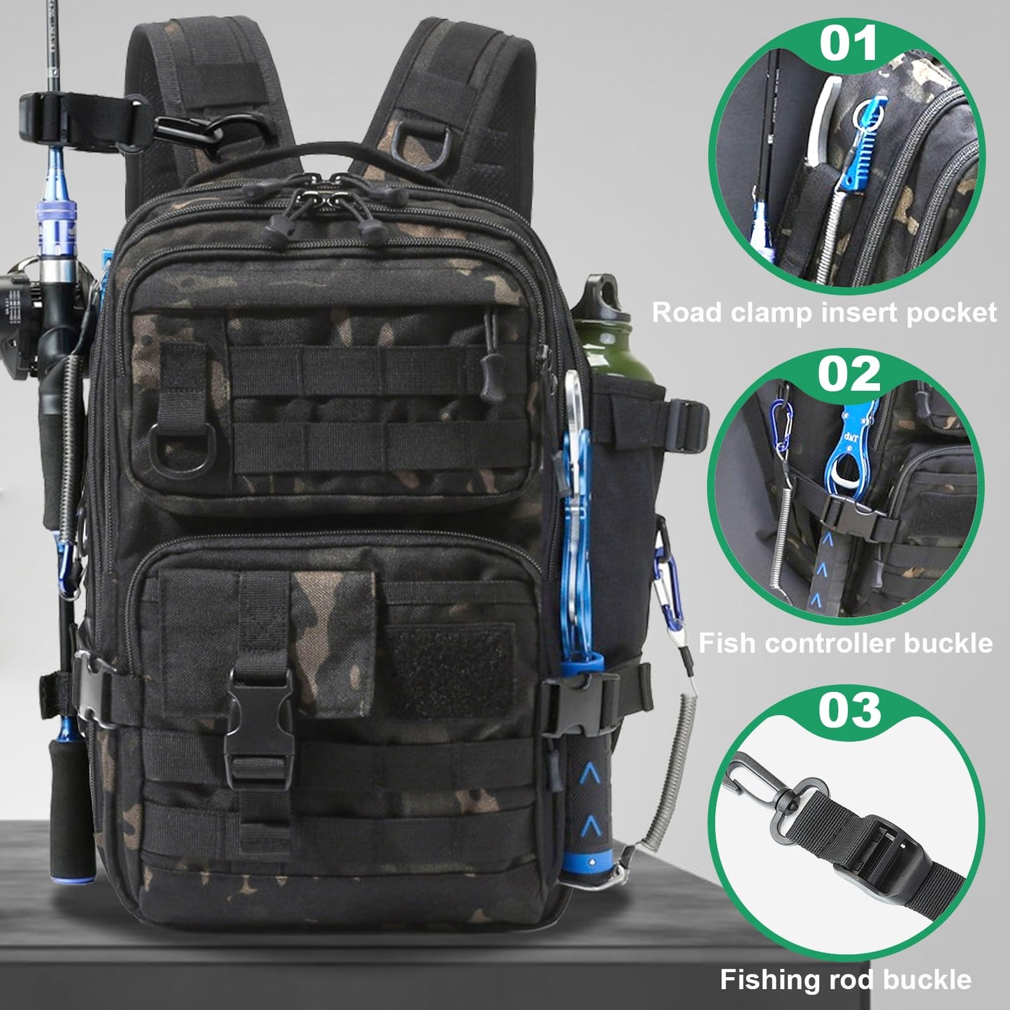 FishingPepo Fishing Backpack Fishing Tackle Storage Bag Fishing Gear and Equipment with Rod Holder Fishing Tackle Shoulder Sling Bag Backpack for Outdoor Fishing, Hunting, Hiking (Black)