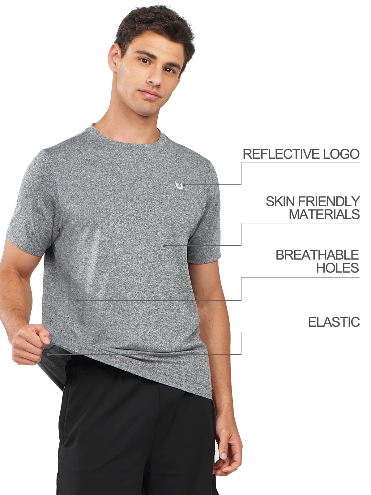 NORTHYARD Men's Workout Athletic Shirts Gym Running T-Shirts Tennis Quick Dry Short Sleeve Shirt Active Lightweight Sports Smoke-L