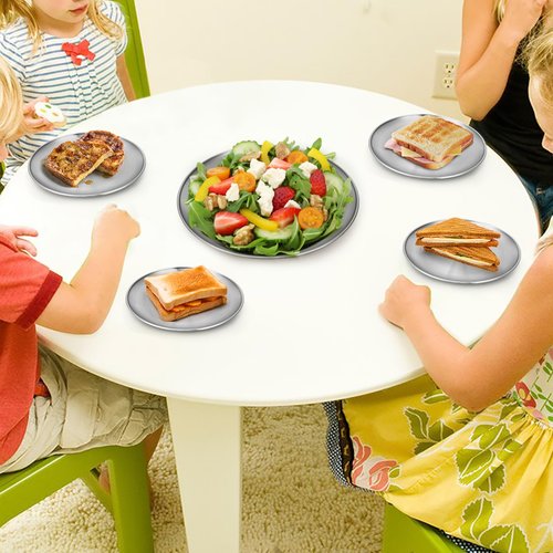 Offiper 8 Stainless Steel Plates, 7.8 inch 304(18/8) Metal Camping Plate, Reusable Food Serving Dish Snack Eating Dishes Round Shatterproof Plate Silver Dinnerware for BBQ Dinner Oven Dishwasher Safe