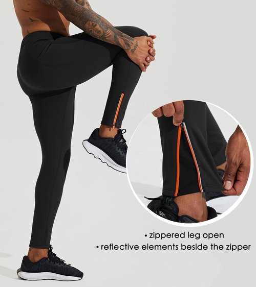 Willit Men's Fleece Running Leggings Cold Weather Gear Winter Cycling Tights Pants Water Resistant Zipper Pockets Black M