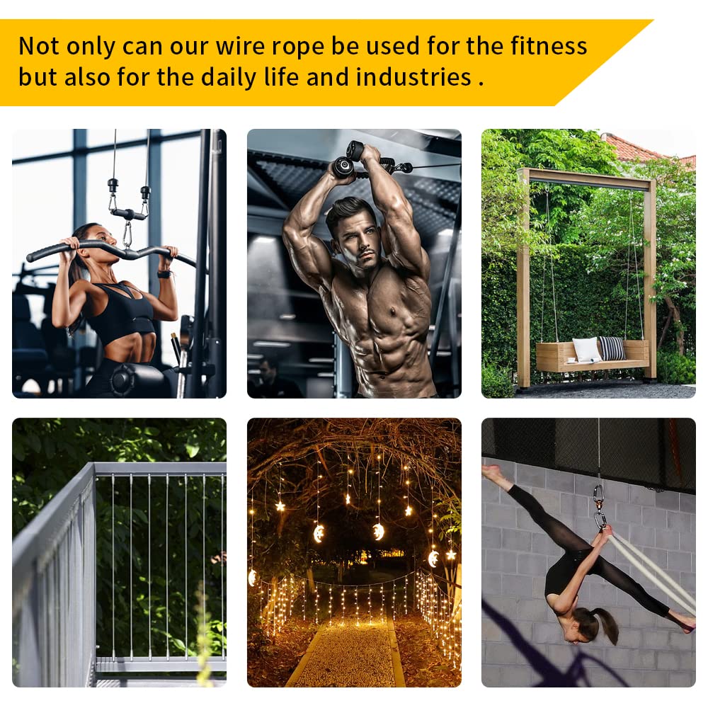 Fitness Pulley Cable Gym Cable Replacement for Pulley Cable Machine,Pulley Cable for DIY Home Gym,Wire Rope Length for Weight Lift Pulley System,Steel Cable Thick 5mm TPU (Long Cable with Parts, 33FT)