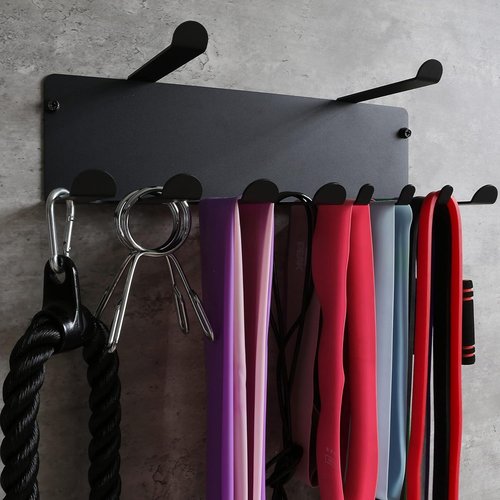 Multi-Purpose Gym Equipment Storage Rack Resistance Bands Storage Hanger Barbell Rack Heavy Duty Gym Rack for Exercise Bands, Lifting Belts and Jump Ropes (Double Layer Black)