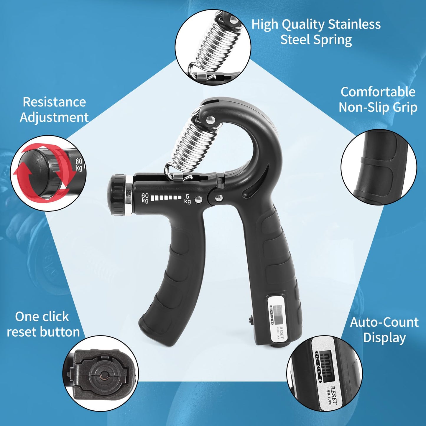Grip Strength Trainer with 2 PCS,AOKLS Hand Grip Strengthener Adjust Resistance in 11-132Lbs for Climbers,Tennis Athletes and Any Athlete Who Needs to Strengthen the Fingers and Arms