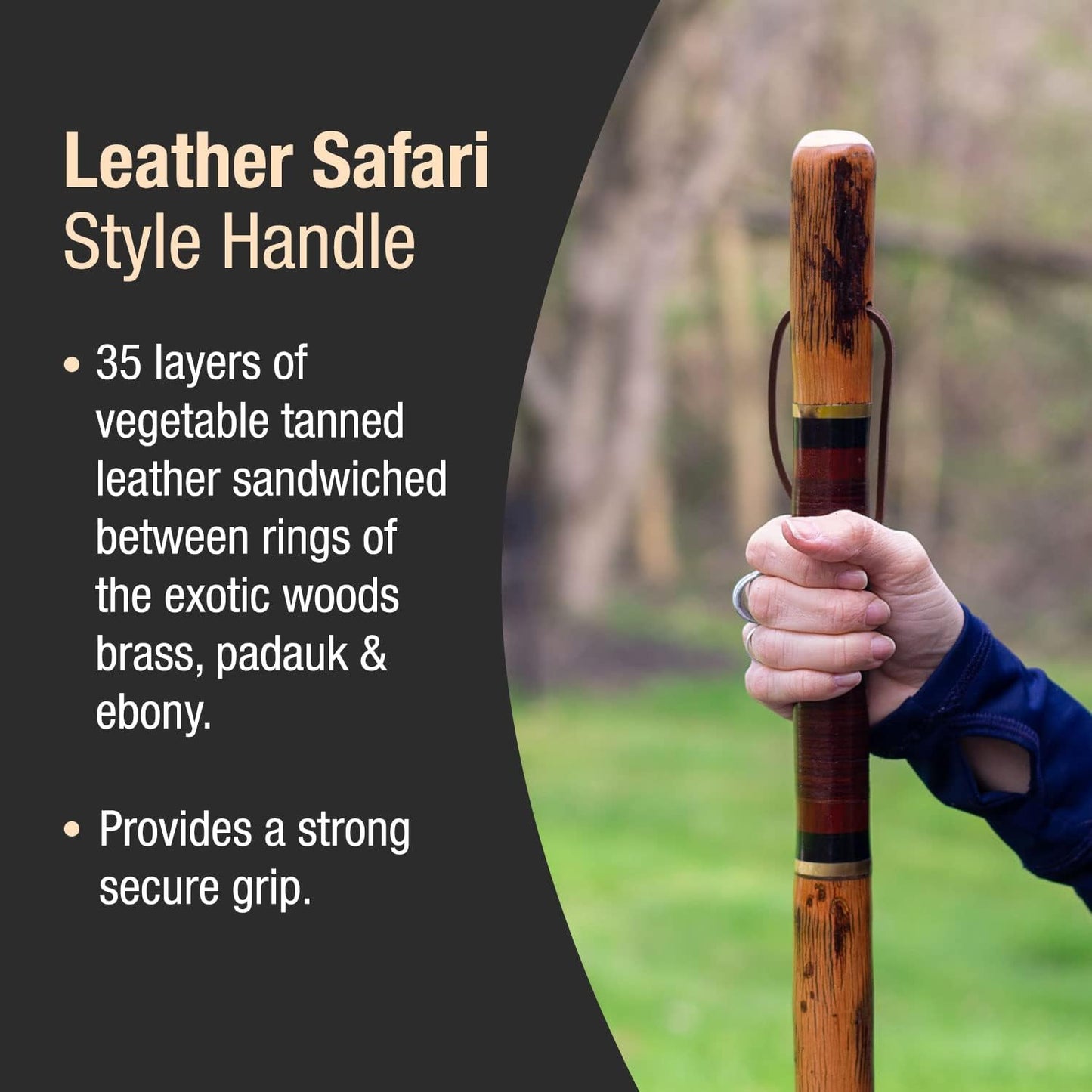 Rustic Hickory Walking Stick with Safari Handle - Handmade in the USA for Men & Women