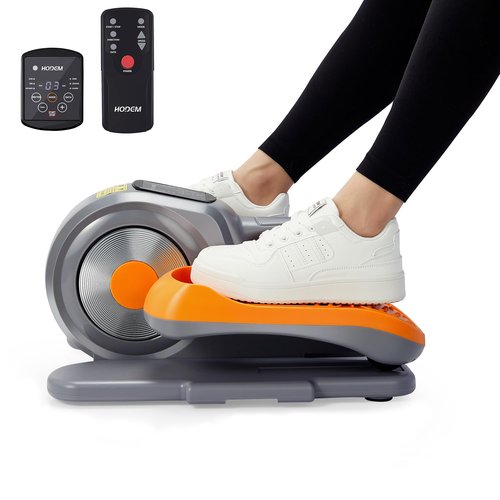 Under Desk Elliptical Electric Pro Leg Exerciser for Seniors and office workers Seated Pedal Exerciser with Remote Control & Non-Slip Pedals Grey-orange
