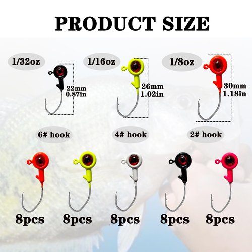 Bombite Crappie Jig Heads, 40pack Crappie Jigs Fishing Jig Heads Hook Lure Fishing Jigs Heads for Bass Fishing 1/16oz