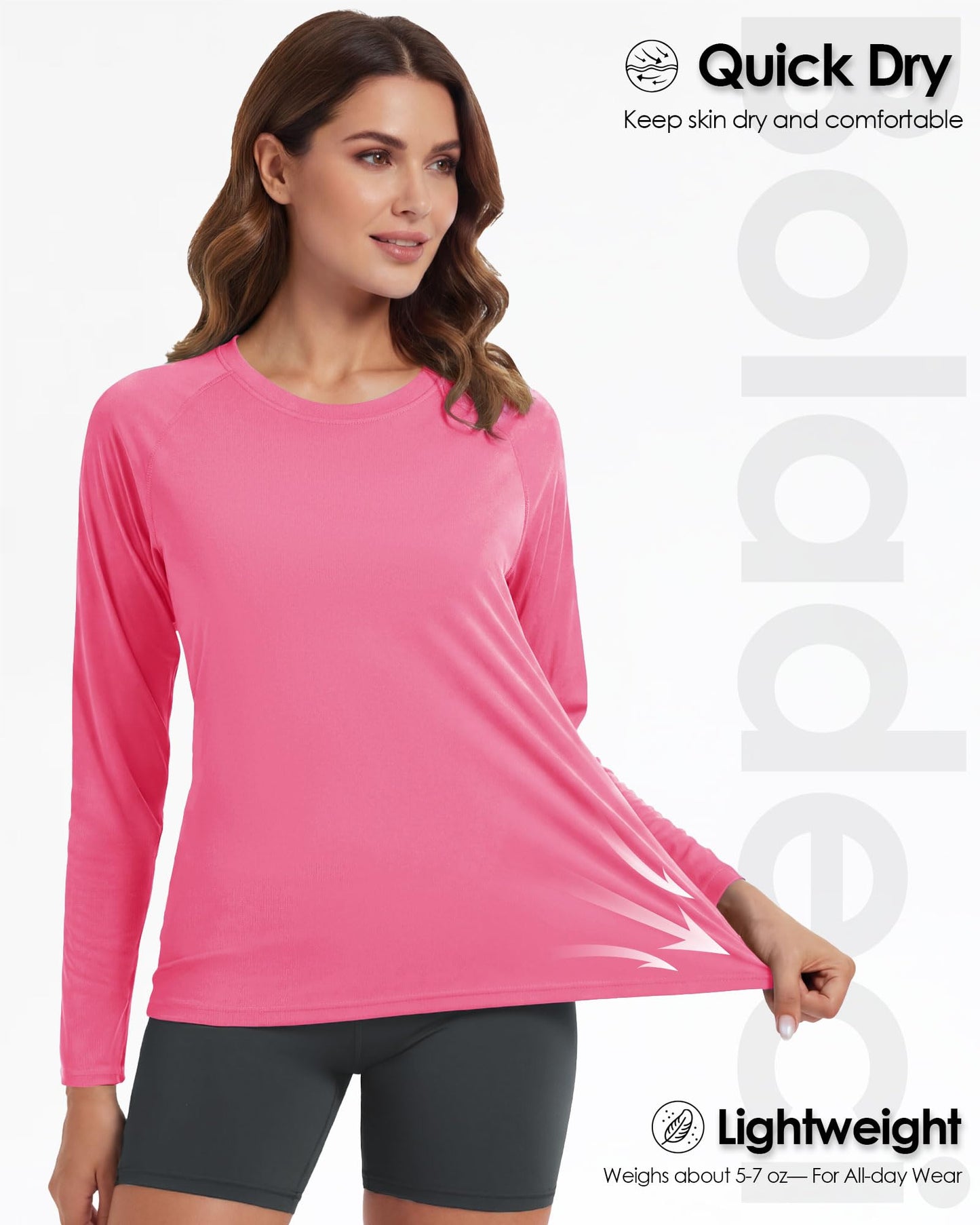 Boladeci Sun Shirts for Womens Rash Guard Long Sleeve Swim Shirts Woman UPF 50+ UV Protection Workout Top Rose Red L