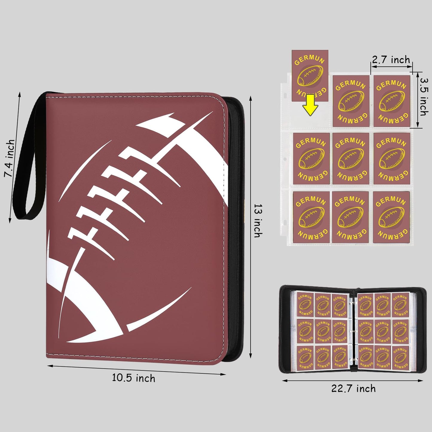 Football Card Binder with Sleeves, 900 Pockets Trading Card Binder,9 Pocket Card Binder Holder Album Storage Organizer Case Compatible with Football Baseball Card and other Trading Cards