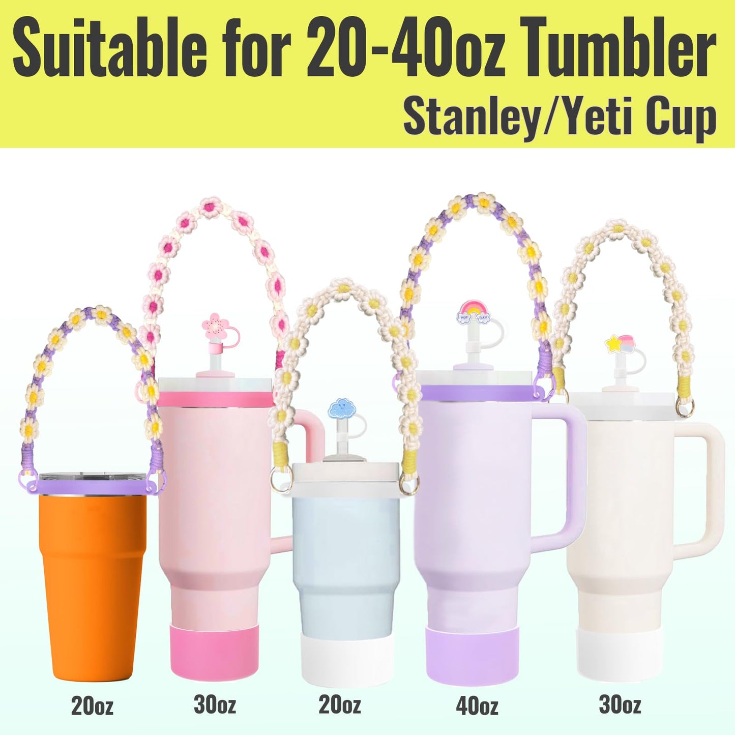 Fabenyok 8PCS Cup Accessories Set for Stanley 30oz & 40oz Tumbler, Including Water Bottle Handle Strap, Boot, Spill Stopper Set, Straw Straw Cover Cap for Stanley Cup Accessories(White)