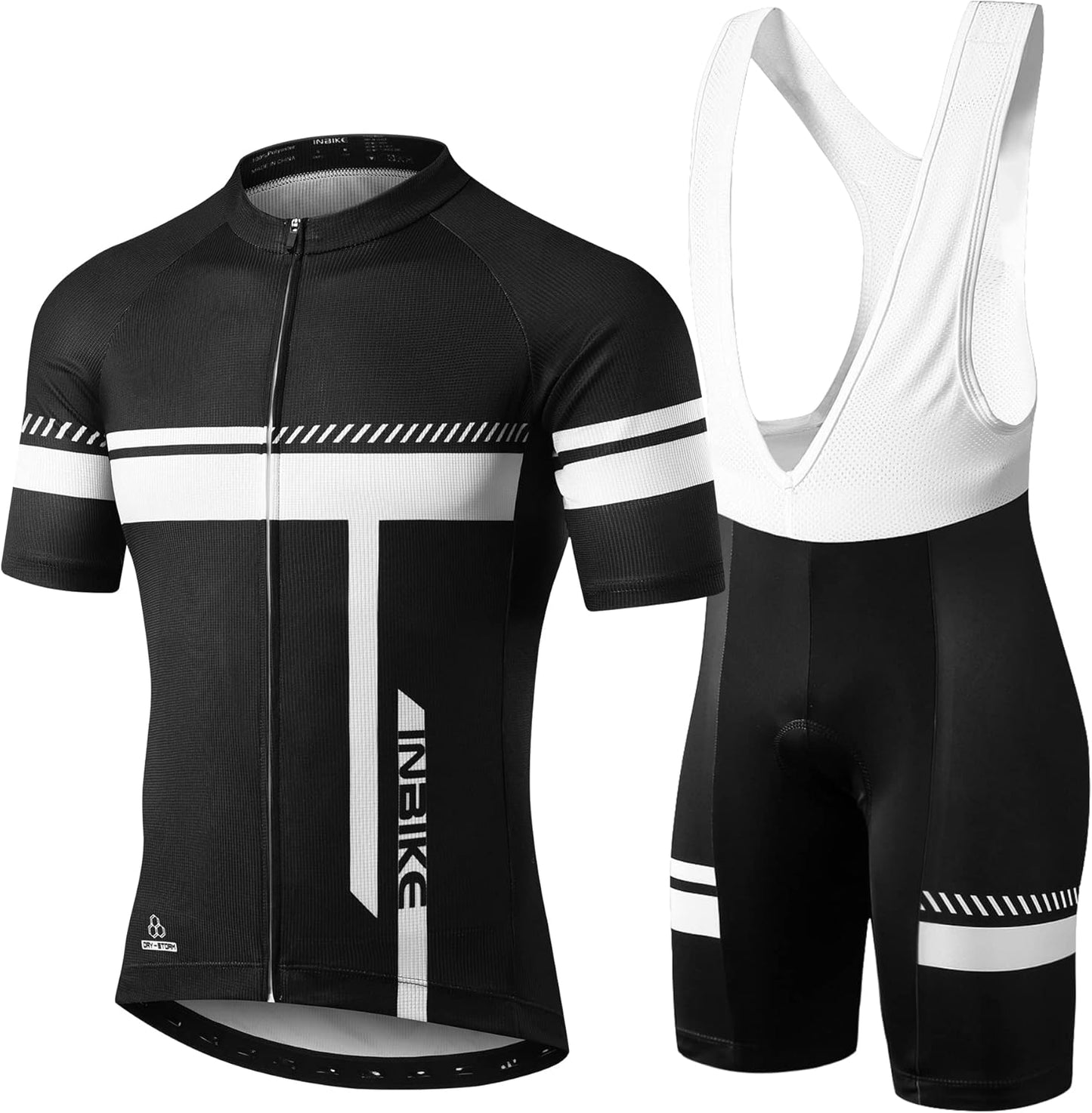 INBIKE Cycling Jersey Mens Set Reflective Breathable Biking Outfit Quick-Dry Bib Bicycle Jersey with 3D Padded Shorts