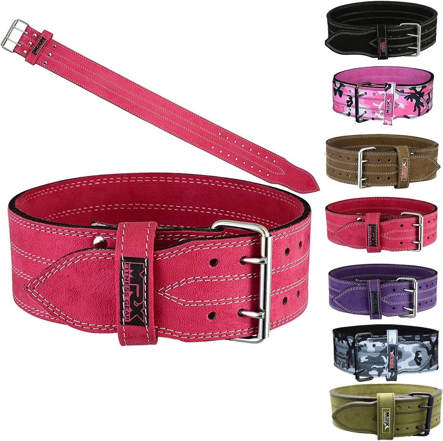 MRX Powerlifting Leather Belt 4" Wide 10mm Thickness Training Fitness Back Support Bodybuilding Belts with Steel 2 Prong Buckle