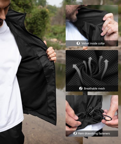 ZITY Rain Suit for Men Women Unisex Waterproof Golf Rain Gear Lightweight Breathable Mesh Waterpoof Zipper Pockets Black XXL
