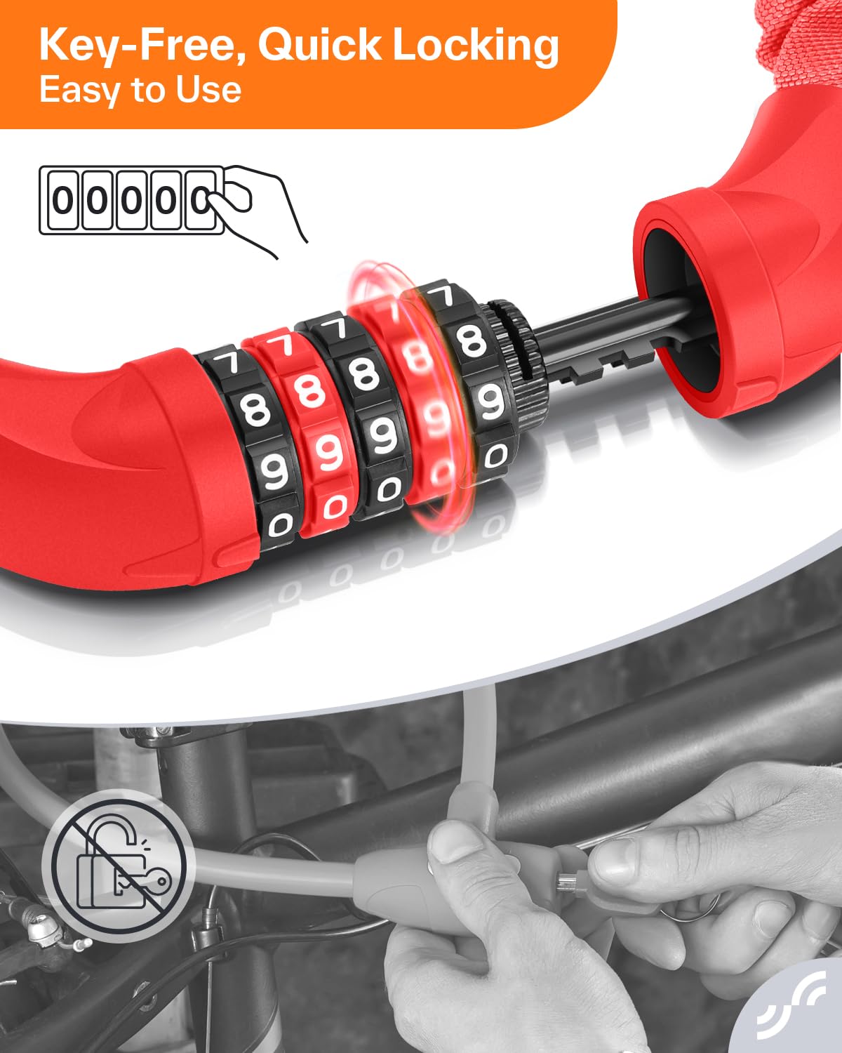 Sportneer Bike Lock: 5 Digit Combination High Security Anti Theft Bike Chain Lock - 3.2/3.6/4ft Heavy Duty Resettable Keyless Bicycle Lock for Bike, Motorcycle, Scooter, Door - 6mm Thick Red