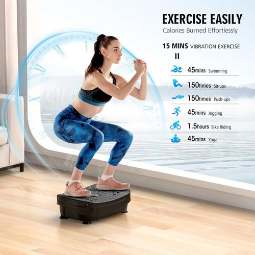 Vibration Plate Exercise Machine, PBYRD Portable Full Body Vibration Platform for Lymphatic Drainage, 9 Preset Auto Mode Fitness Board for Weight Loss Shaping, with Resistance Bands, 99 Levels
