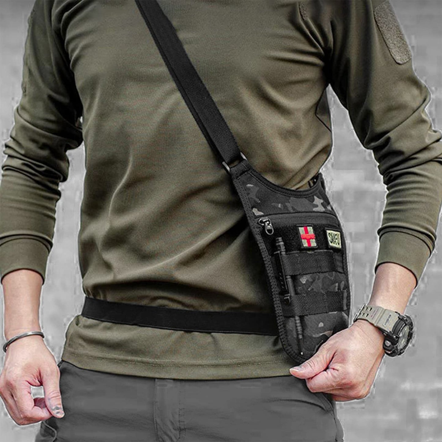TAC5TAC Underarm sling bag for men,Slim anti theft Conceal Carry crossbody tactical Chest Molle bag with Elastic Waistband