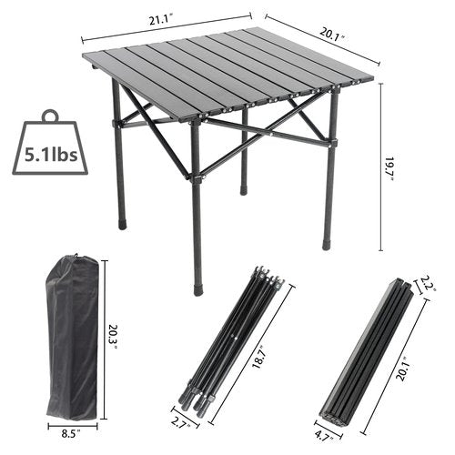 Wind Tour Portable Camping Table Folding Side Table Aluminum Lightweight Table with Carry Bag for Outdoor Cooking Hiking Picnics BBQ Travel (Black)