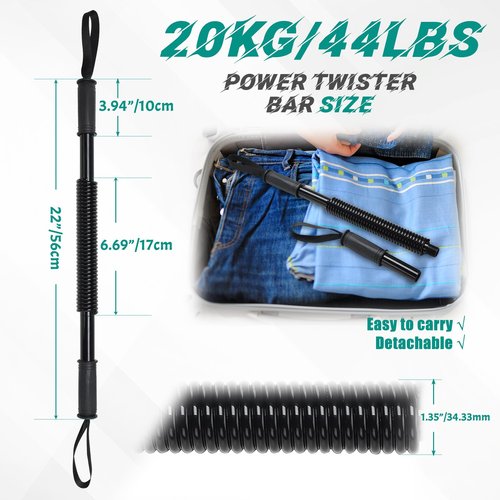 Power Twister Bar (44LB) – Arm & Forearm Workout Equipment for Men & Women, Heavy Duty Spring Steel Wrist & Chest Strengthener with Non-Slip Handles, Home Gym Fitness Tool