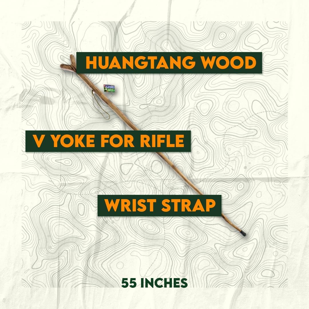 Natural Wood Walking Stick with V Yoke & Steel Spike – Handcrafted Hiking Staff for Hunting, Trekking & Outdoor Support – Model WS622-55YH