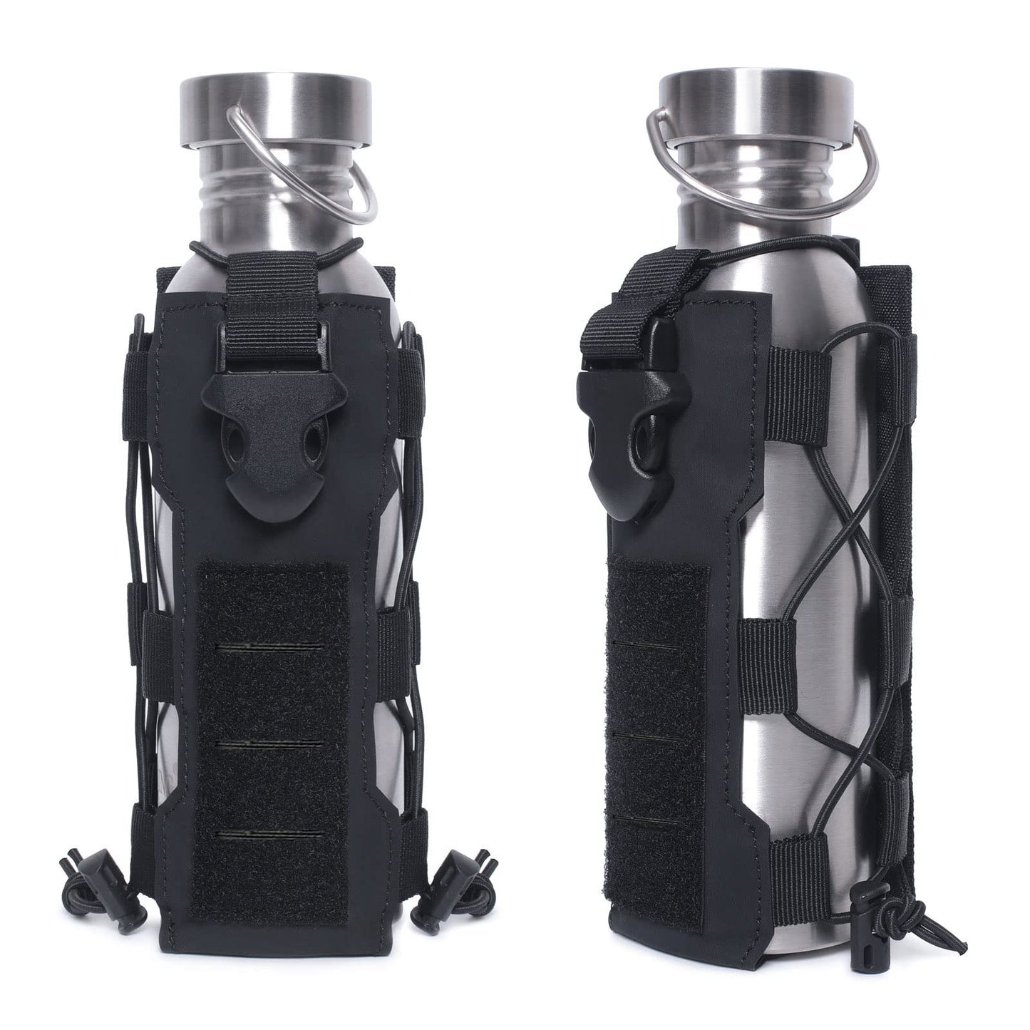 Tactical Molle Water Bottle Pouch, Adjustable Black Laser Cut Water Bottle Carrier Storage Bag for Backpack Belt, MOLLE Water Bottle Pouch Carrier, Tactical Water Bottle Holster