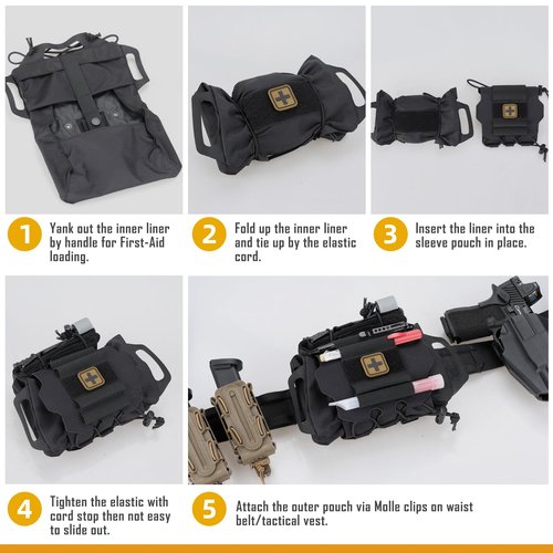 LIVANS Molle Medical IFAK First Aid Pouch Empty for Duty Belt Micro Belt Mini EMT Pouch Trauma Kit Med Roll Carrier Hypalon Handle Two-Piece System