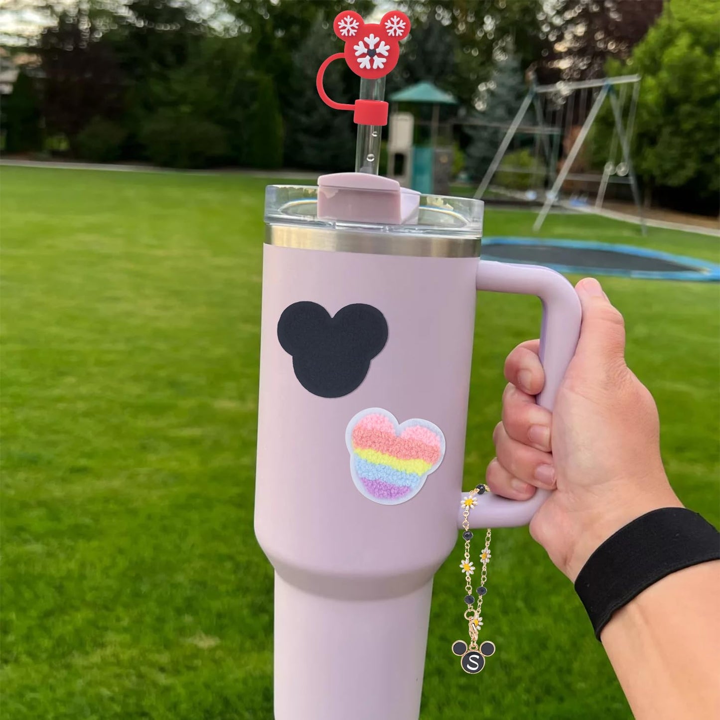 7 PCS Use for Stanley Cup Accessories Charms,Compatible with Stanley Cup Letter Charms for Handle,Silicone Straw Cover Topper & Sticker(S)