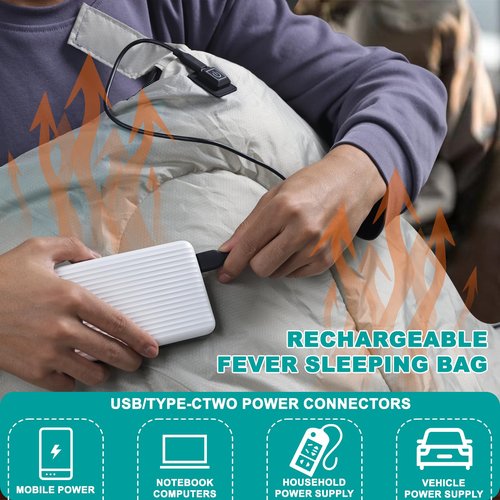 Sleeping Bag Cold Weather-Heating Sleeping Bag with 3 Heating Levels,Waterproof Lightweight Jointable Camping Sleeping Bag and Compression Sack for Camping Hiking Backpacking All Season White