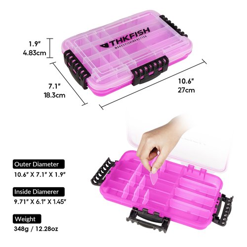 THKFISH Fishing Tackle Box 3600 Tackle Tray Floating Fishing Lure Box Storage Organizer Small Plastic Box with Adjustable Dividers,Sun-proof 1/2PCS