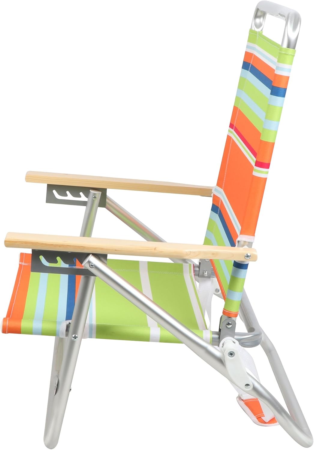 PORTAL Folding Camping Sand Beach Chair, Aluminum Lightweight 4 Positions Chair Recliner with Wood Armrest Cup Holder Carry Strap
