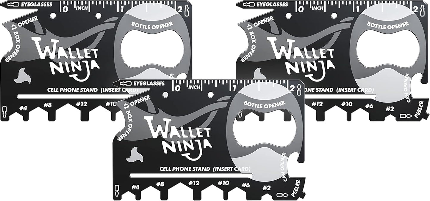Wallet Ninja 18-in-1 Multitool Card – Versatile Credit Card Tool with Bottle Opener, Screwdrivers & Phone Stand – Black