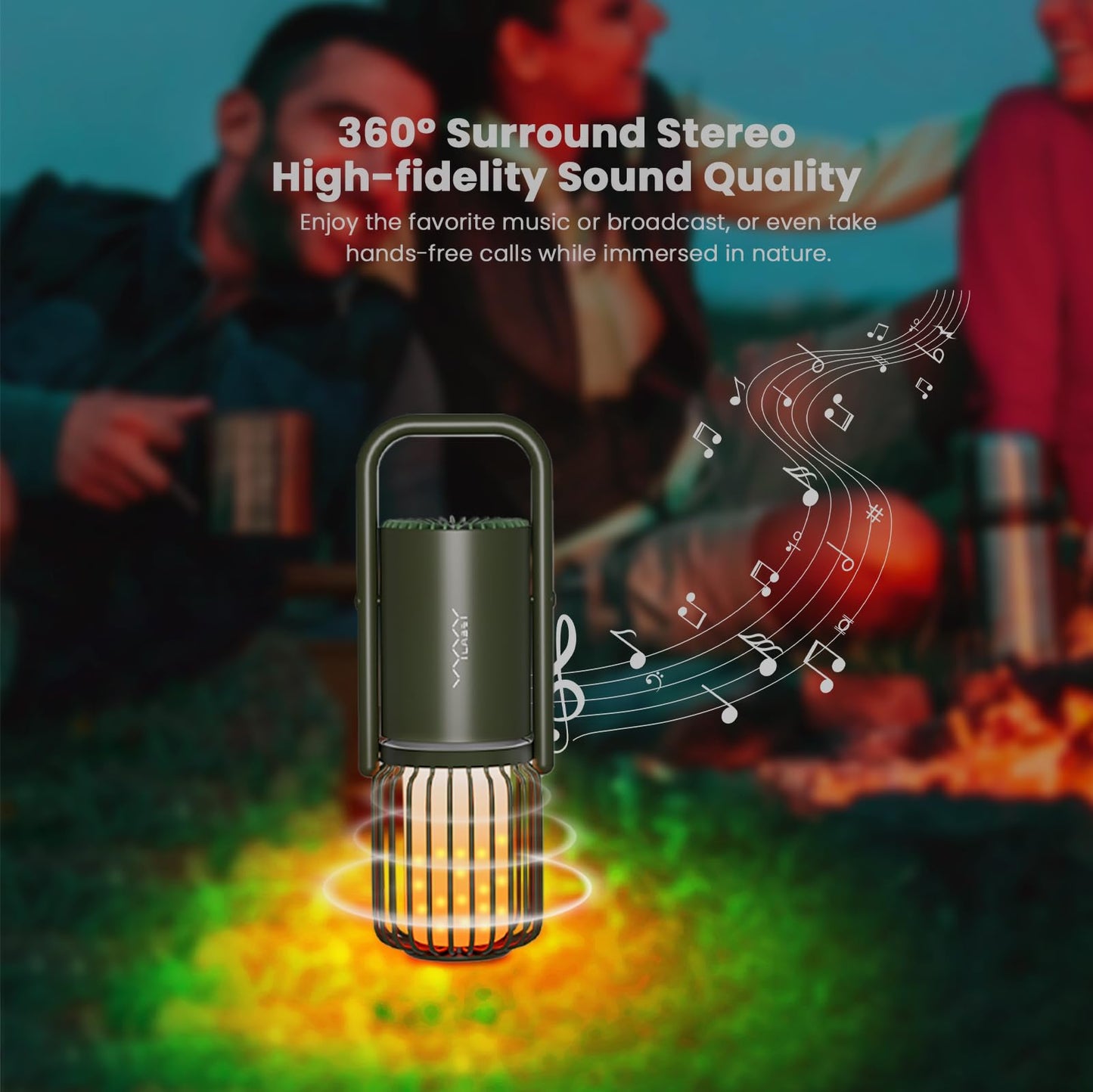 Vyvylabs Multifunctional Camping Lantern 4-in-1 - LED Rechargeable Lantern, Outdoor Bluetooth Speaker, 8000mAh Power Bank, 3 Light Modes - Black - IPX5 Waterproof