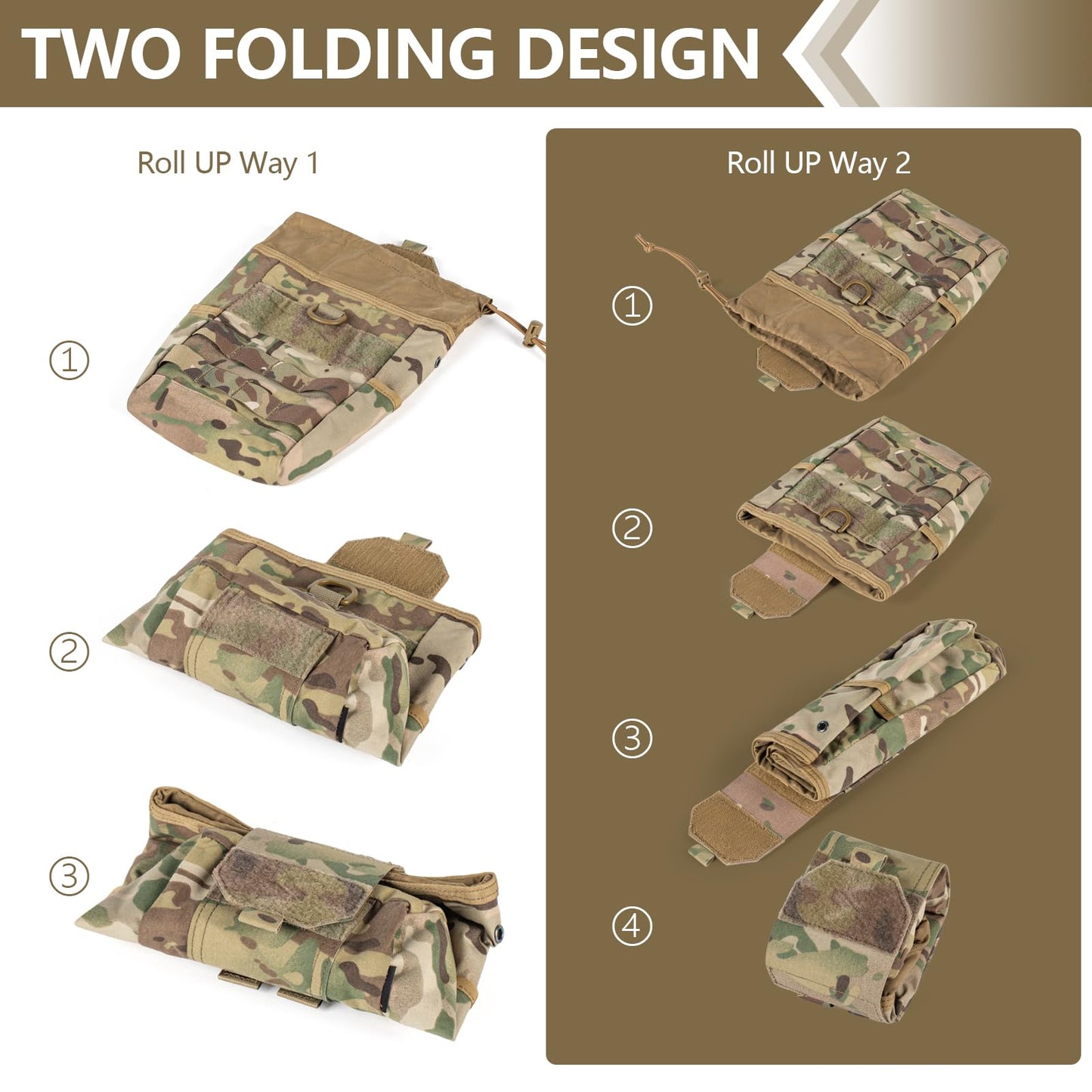 VOTAGOO GEAR Tactical Dump Pouch Molle Storage Bag Tactical Waist Bag, Drawstring Folding Magazine Dump Bag (CP)