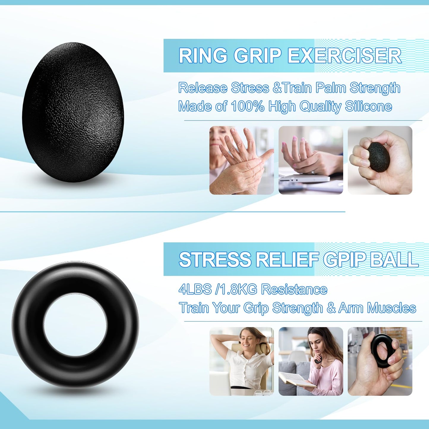 Acotant Grip Strength Trainer(5 Pack) with Finger Exerciser, Hand Grip Strengthener, Finger Stretcher,Grip Ring & Stress Relief Ball for Muscle Building and Injury Recover with Carry Bag