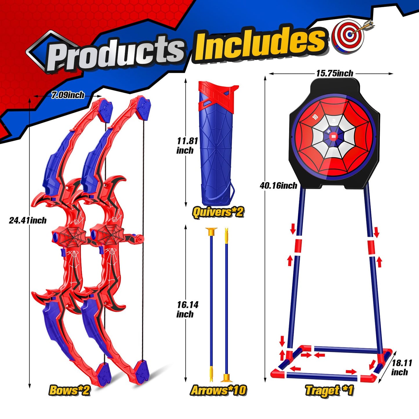 Aetyni Spider Bow and Arrow for Kids, 2 Pack Archery Target Outdoor Toys Age 5-7 8-13 Boys Toys Light Up Shooting Games for 4 5 6 7 8-12 Year old Boy Birthday Gifts Bow Arrow Indoor Cool Stuff for Kid