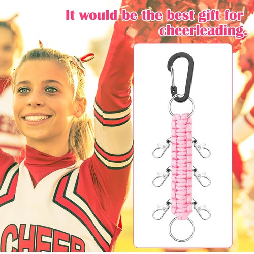 Berlune 10 Pcs Cheer Bow Holder for Backpack Paracord Keychain Cheer Bow Keychain for High School Cheerleading Teen Girls (Pink)