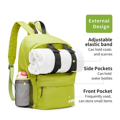 Shukiku 15 Inch Cool Backpack for Woman Man, 3 in 1 Removable, College Travel Daypack, Green Large