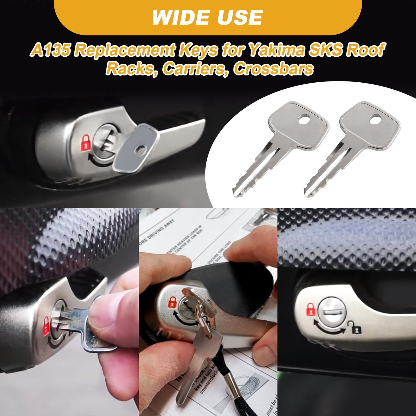 A135 SKS roof Rack Key，Replacement Keys for Yakima SKS Ski,Cargo Box,Roof,Carrier Racks and Crossbars[2 pcs]