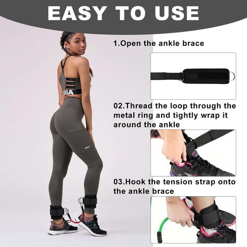 LIOUCBD Ankle Resistance Bands with Cuffs, Ankle Bands for Working Out, Ankle Resistance Band for Leg, Women Exercise Equipment for Kickbacks Hip Fitness Training Yoga Pilates Gym