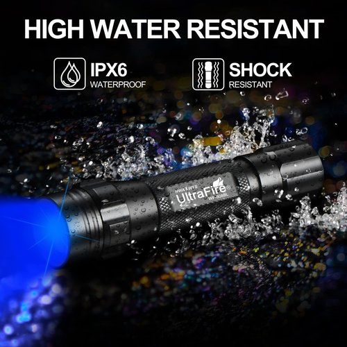 ULTRAFIRE Blue Light Flashlight, 450-460nm Single Mode LED Blue Flashlight, Portable Small Blue Light for Night Fishing and Outdoor Activities-Black House WF-508BL