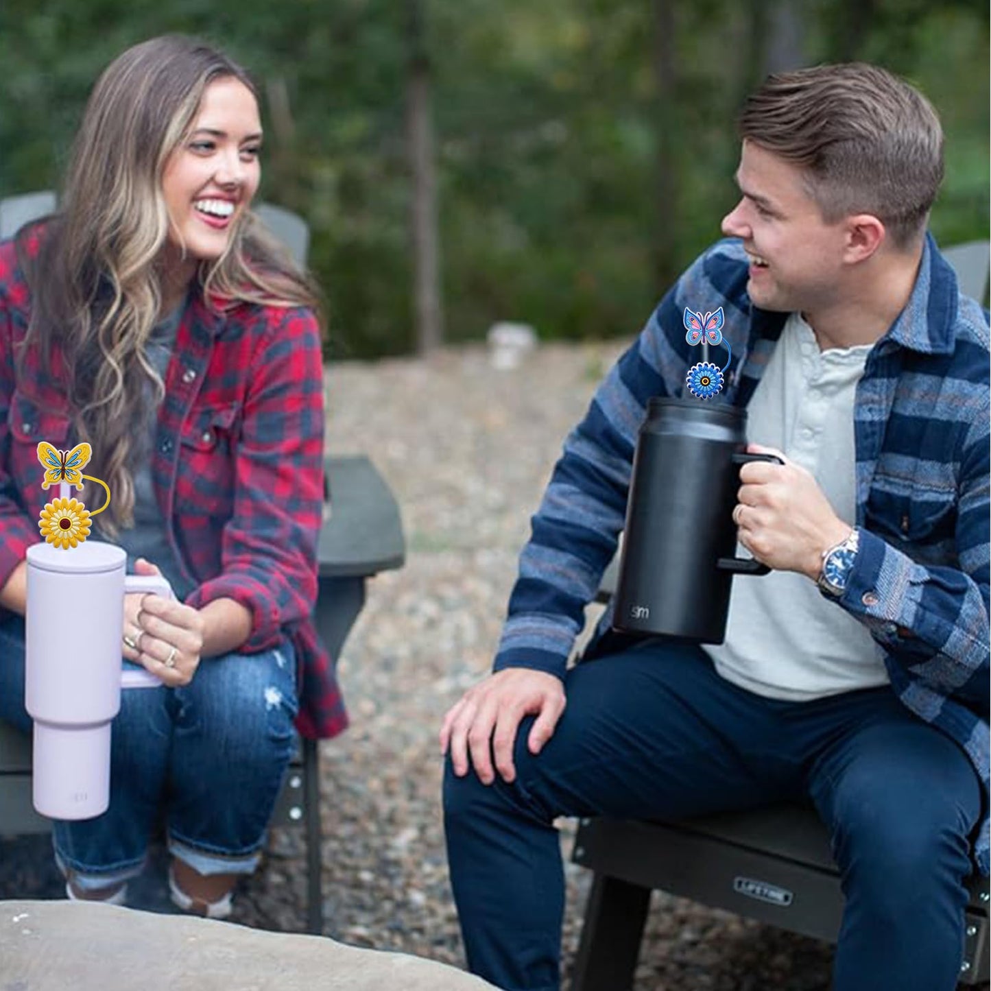 Amreich 8mm Butterfly Straw Cover - Cute Flower Design Straw Toppers for Simple Modern and Hydro Flask Tumblers Accessories