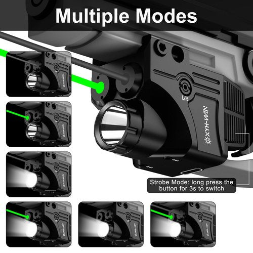 XYH-Win 600 Lumens Weapon Tactical Light Green/IR Laser Sight Combo, Pistol Light with Strobe/Constant Function, Dual-Color Laser Sight,USBC Rechargeable,Fits Standard Picatinny/Glock Rails