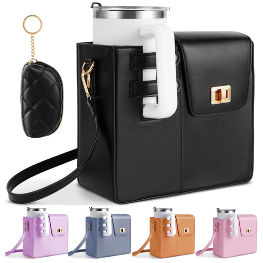 FACULX Outdoor Portable Crossbody Water Cup Storage Bag, Adjustable Crossbody Cup Holder Bag with Coin Purse and 2Pcs Replaceable Bag strap for Travel Daily Use (Black)