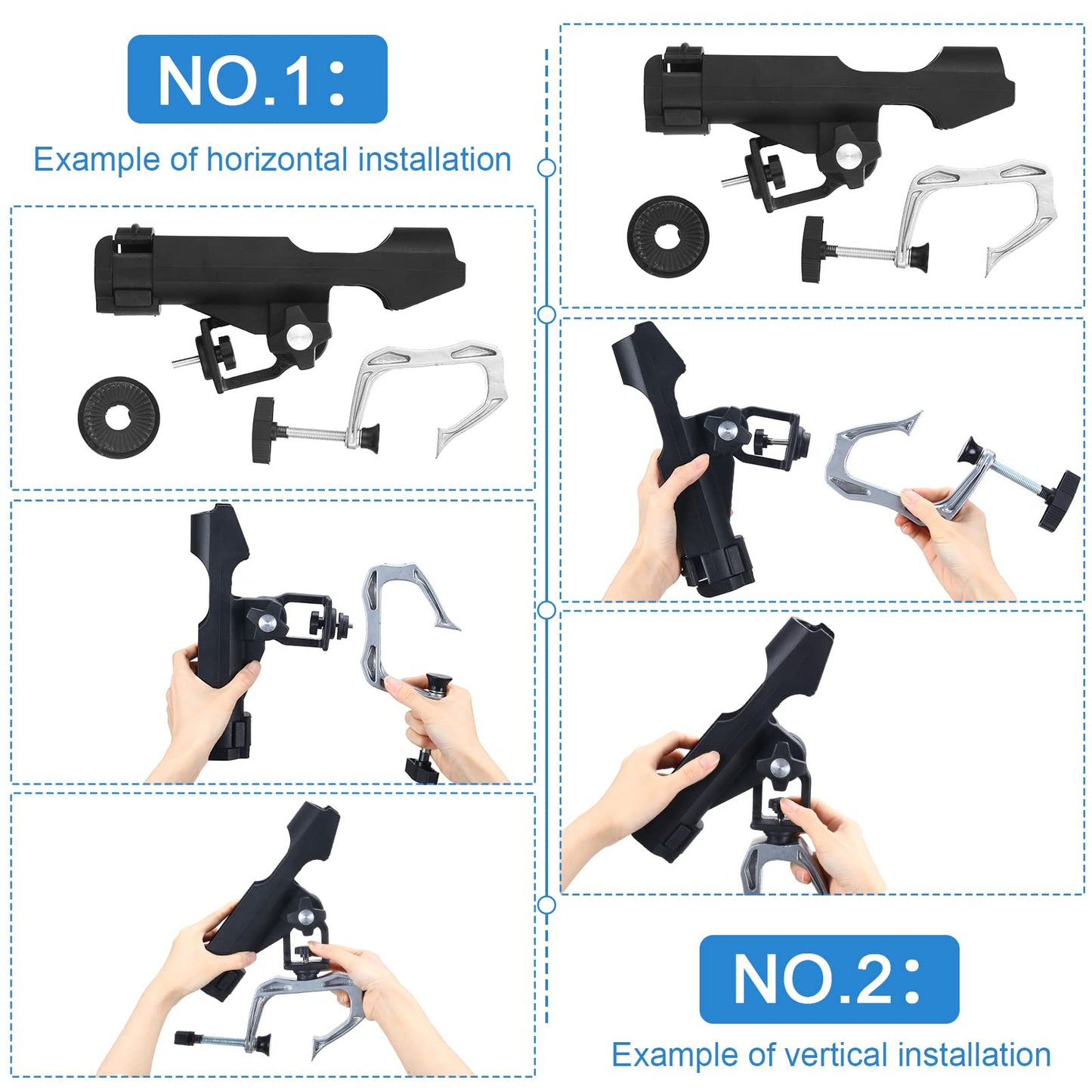 4 Pcs Fishing Boat Rods Holder 360 Degree Adjustable Folding Fishing Pole Holders with Large Clamp Opening for Boat Trolling Holder Pole Stand Rack Rod Bracket for Kayak Canoe Dock