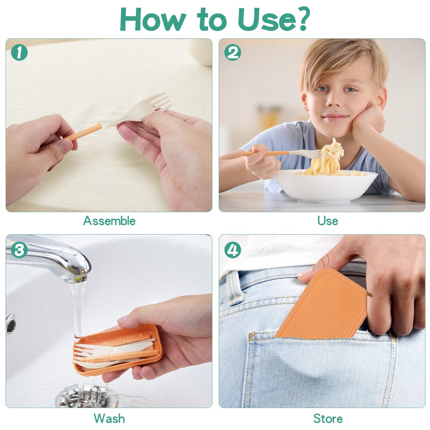 JEPELUS 4PCS Collapsible Utensil Sets for Lunch Box, Reusable Cutlery Set with Case, Travel Utensils Outdoor, Lunch Utensil Set for Work Travel Home School, Portable Utensils Adult