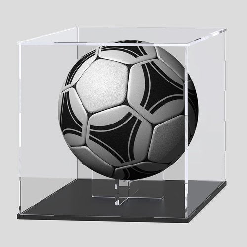 HEMYLU Football Display Case with Riser Stand, Acrylic Box for Full Size Football, Handball, Dodgeball, Volleyball Storage, Displaying and Showcase
