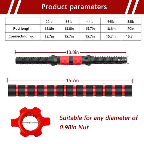 Dumbbell-Handle-Set-0.94inch-Wide-Dumbbell-Bars, Durable Threaded 13.77in Long Barbell Handles Adjustable Weightlifting Accessories Set for 1inch Wide Weight Plates Training Sport Workout Gym
