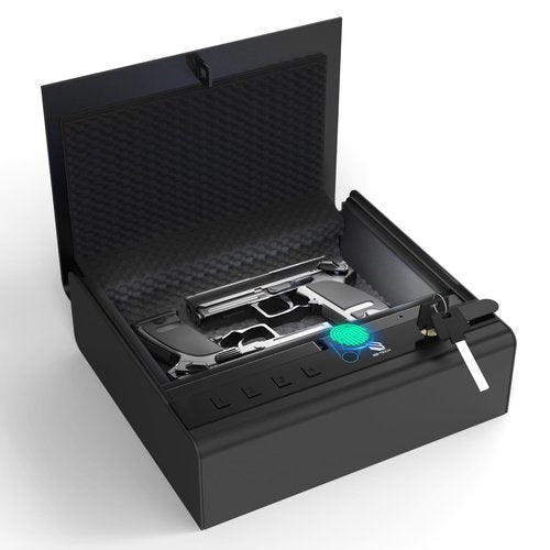 BE-TECH Biometric Gun Safe for Handgun, 0.22 Cubic Feet Fingerprint Pistol Safe Gun Lock Box with 3-Ways Quick Access, Hand Gun Safes for Beside Nightstand Closet